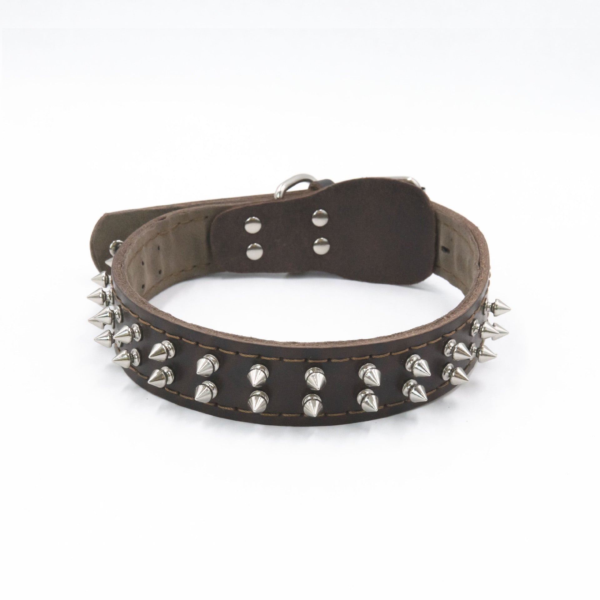 Genuine Leather Spiked Dog Collar Anti-Bite Heavy Duty Wide Dog Collar with Metal Spikes Adjustable Sturdy Leather Collar