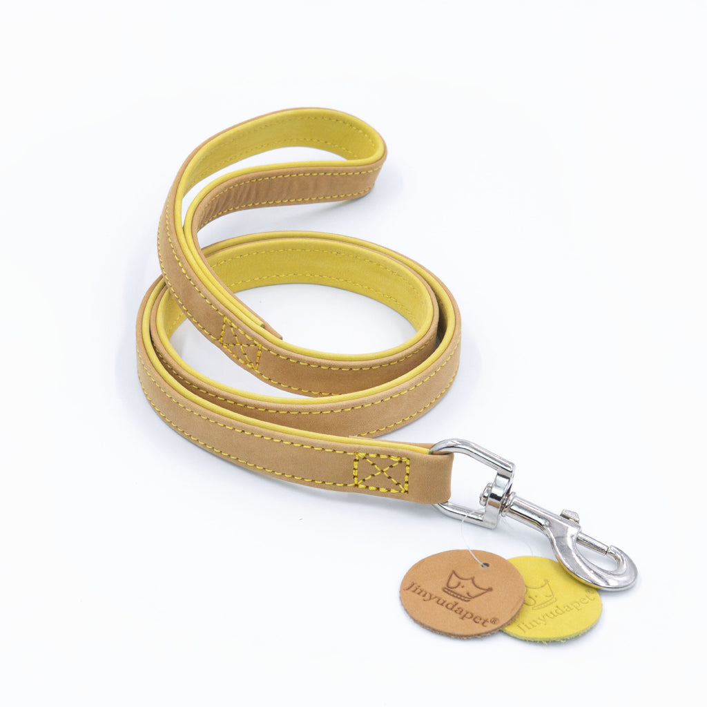Frosted Genuine Leather Dog Collar and Leash Two-Tone Contrast Design Dog Leash with Dual Hooks dog walking collar and leash