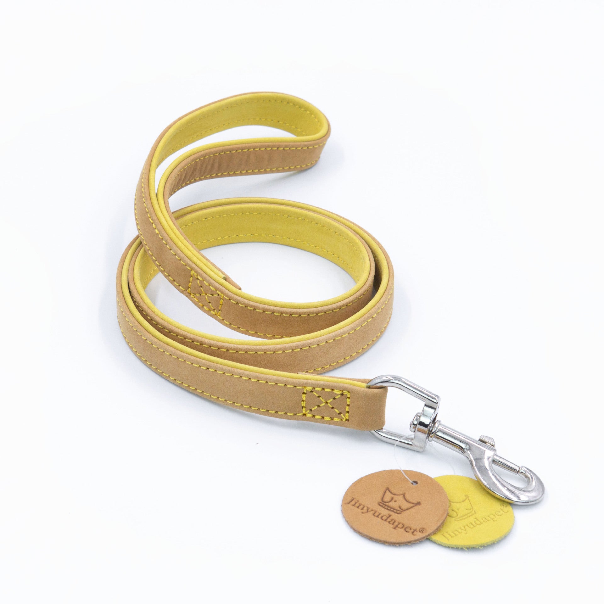 Frosted Genuine Leather Dog Collar and Leash Two-Tone Contrast Design Dog Leash with Dual Hooks dog walking collar and leash