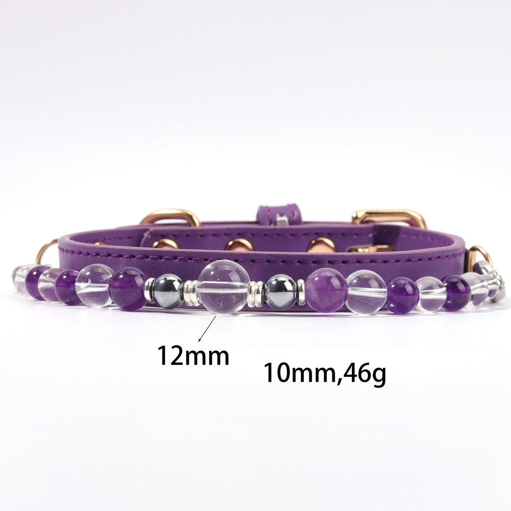 The collar strap is crafted from soft PU leather, adorned with beads made of genuine natural crystal.