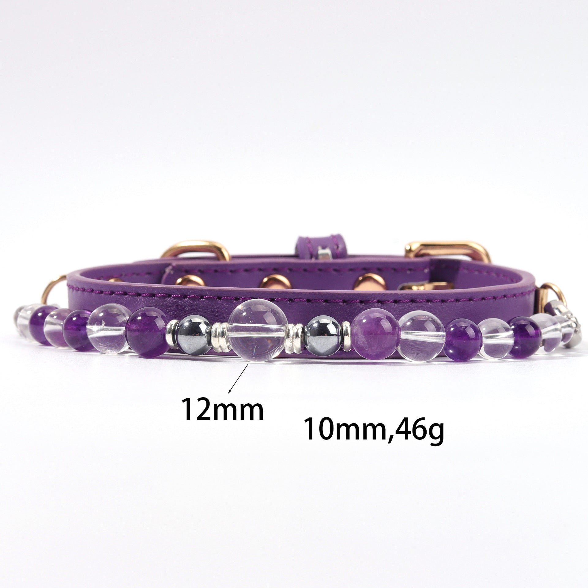 The collar strap is crafted from soft PU leather, adorned with beads made of genuine natural crystal.