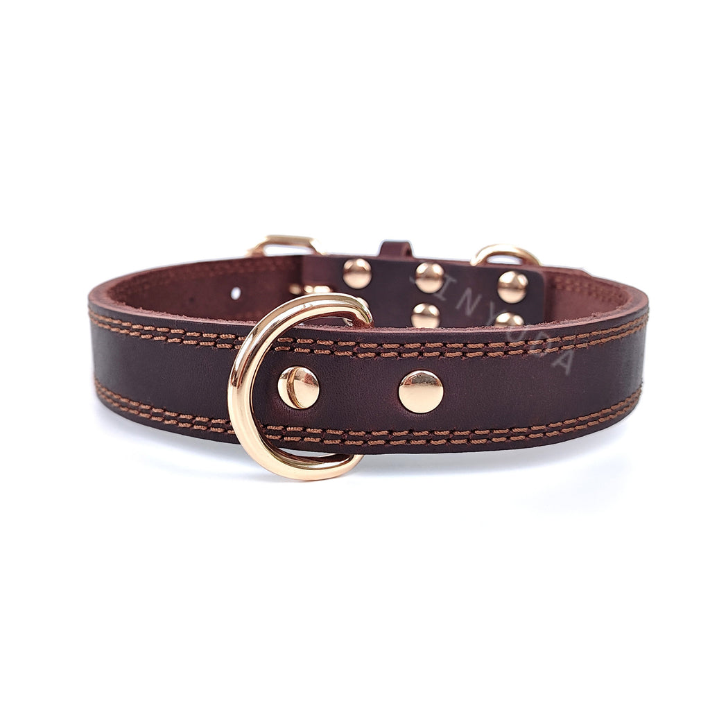Genuine Leather Dog Collar Double Stitched Adjustable Heavy Duty Pet Collar with Metal D Ring no-pull for Small Medium Large Dogs
