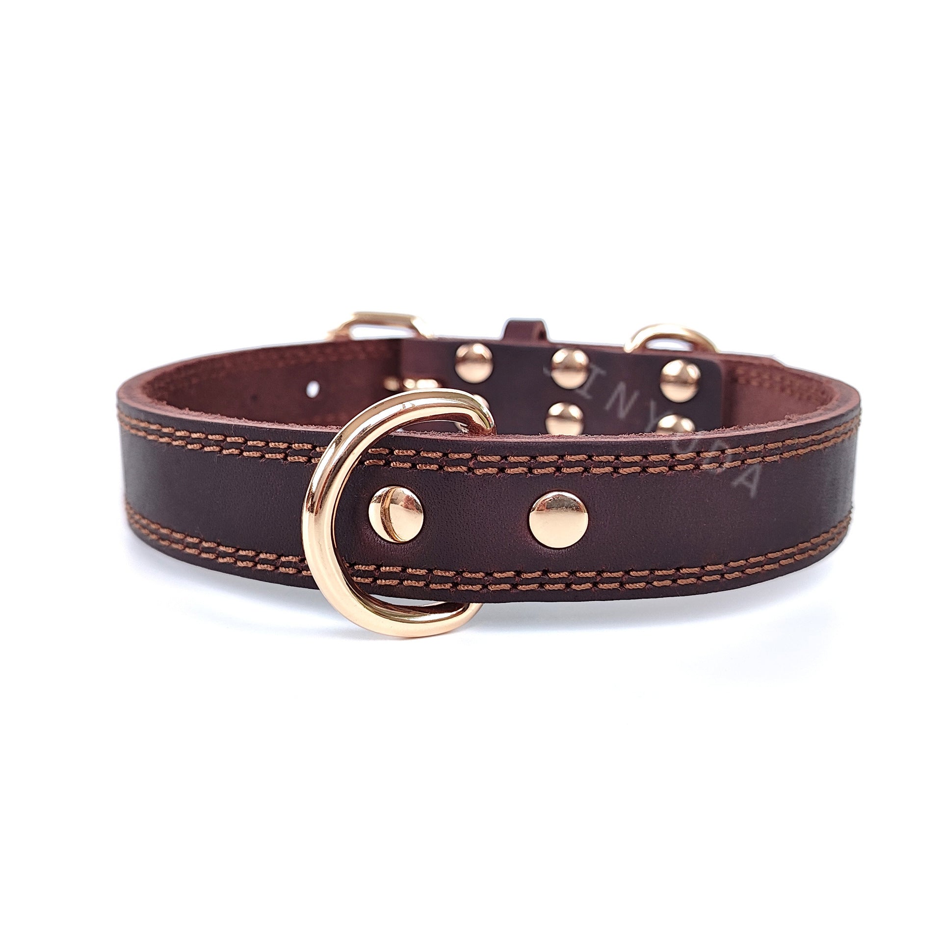 Genuine Leather Dog Collar Double Stitched Adjustable Heavy Duty Pet Collar with Metal D Ring no-pull for Small Medium Large Dogs