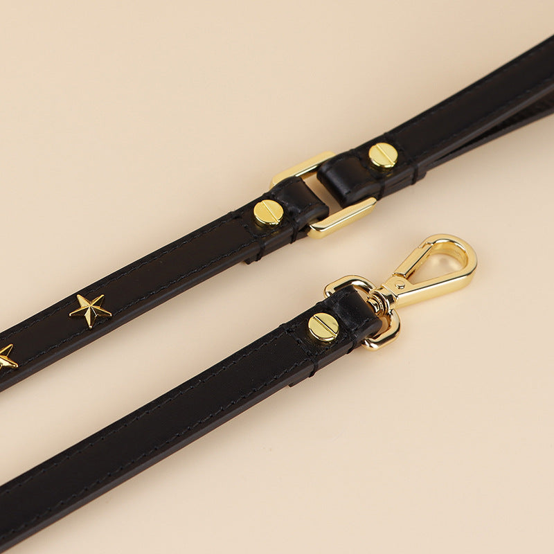 Genuine Leather Dog Leash with Gold Star Studs Luxury Soft Leather Puppy Walking Lead Pet Leash for Small Medium large Dogs