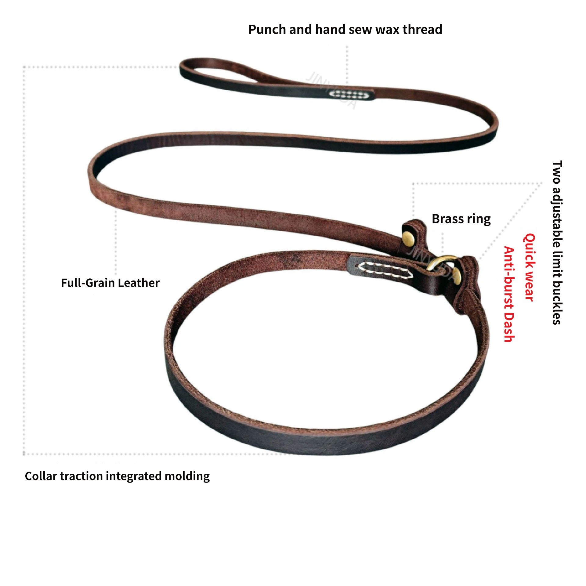 Genuine Leather Slip Lead Dog Training P Leash Anti Pull Close Control Walking Dog Lead Durable Real Leather Slip Collar Combined Dog Leash for Small Medium Large Dogs
