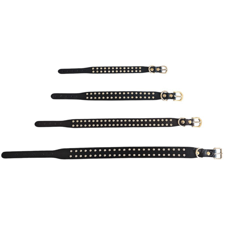 genuine Leather Rhinestone Dog Collar Double Row Crystal Studded Adjustable Bling Pet Collar for Small Medium Large Dogs