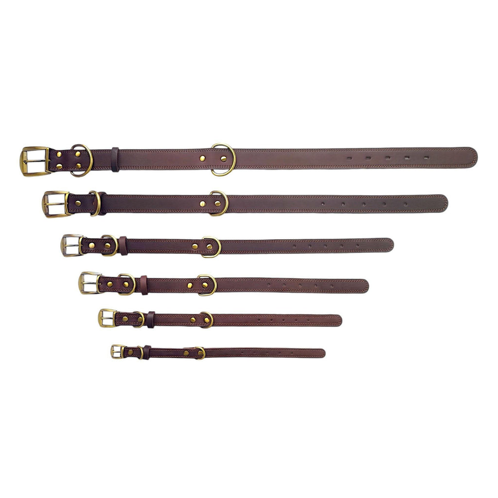 Genuine Leather Dog Collar with Solid Brass Buckle Classic Vintage Pet Collar Heavy Duty Anti-Pull Leather Collar for Small Medium Large Dogs