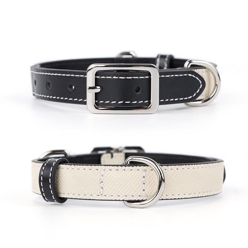 Genuine Cowhide Leather Dog Collar adjustable Two-Tone Leather Pet Collar for Small Medium Dogs adjustable dog walking collar