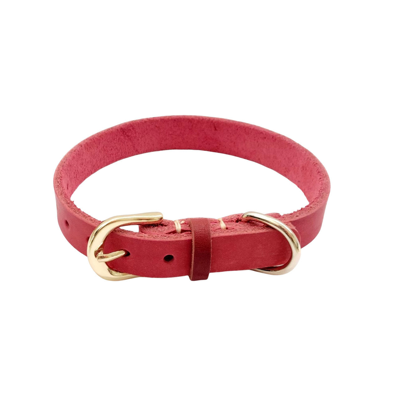 Genuine Full Grain Leather Dog Collar Adjustable Heavy Duty Leather Pet Collar with Metal D Ring Buckle for Small Medium Dogs