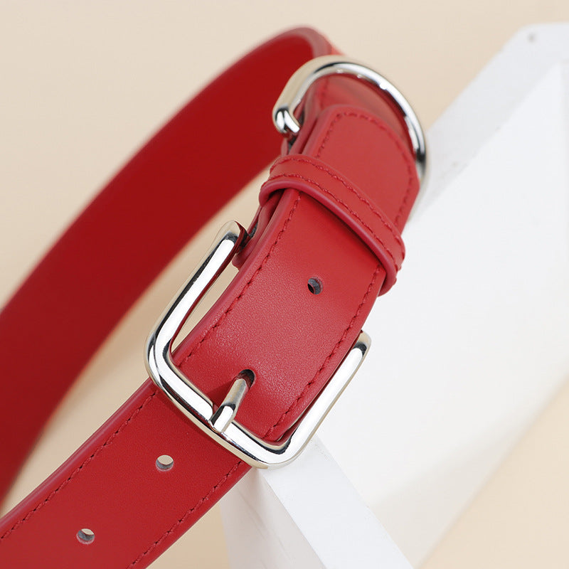 3cm wide Genuine Leather Dog Collar Adjustable Walking Collar for small to Medium Dogs no-pull heavy duty pet collar