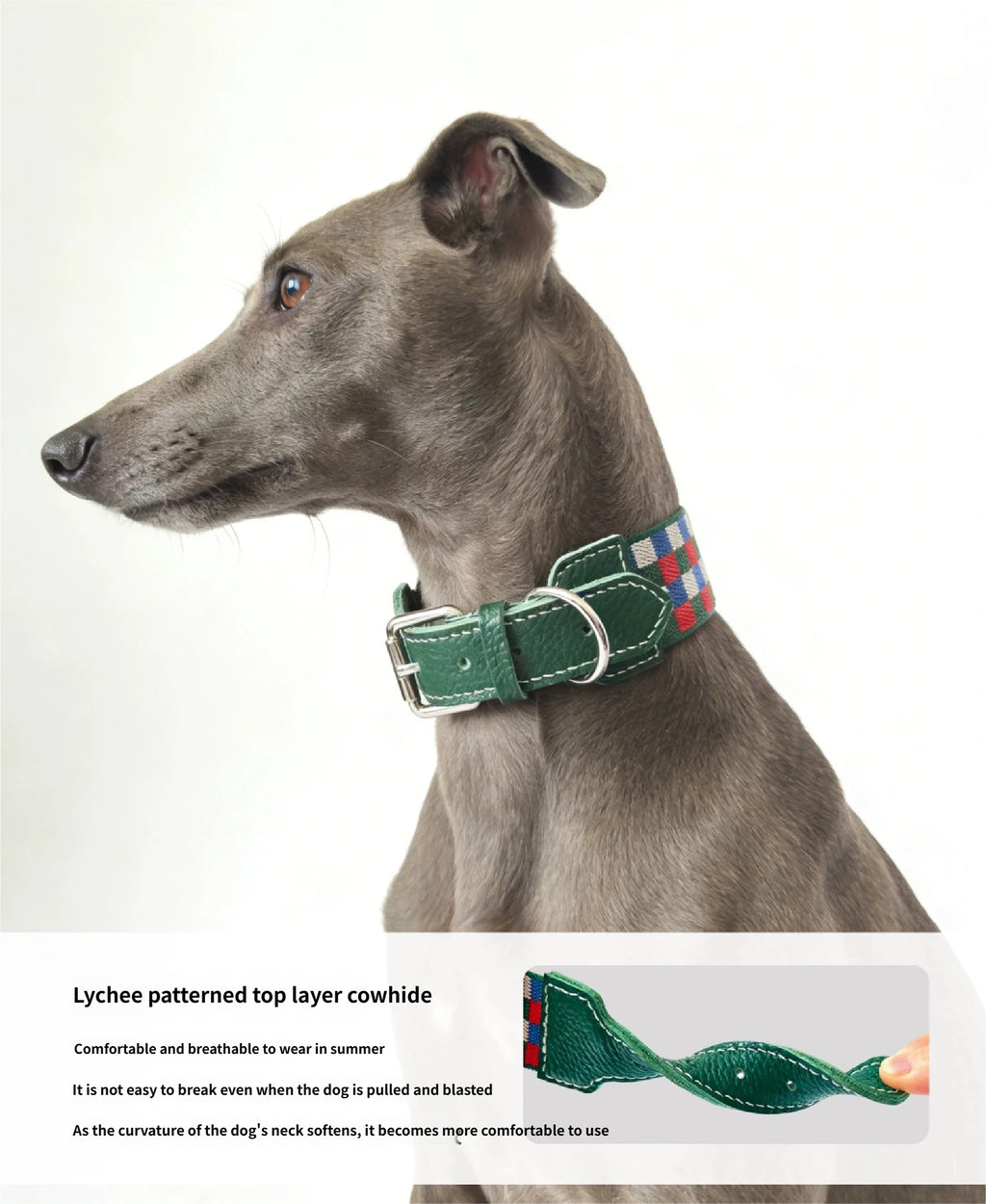 3.8cm Wide Genuine Leather Dog Collar Woven webbing Checkered Pet leash Boho style Adjustable Grid Dog Collar and leash