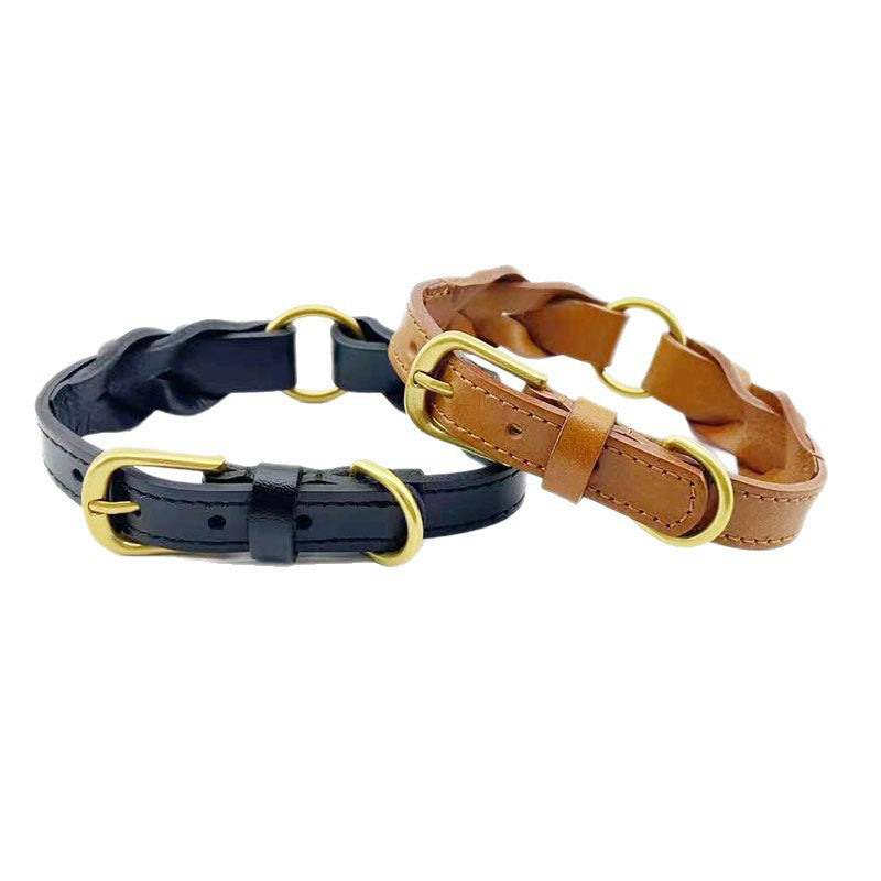 Vintage handmade Braided Genuine Leather Dog Collar Heavy Duty Anti-Pull Walking Pet Collar Premium Real Leather Collar