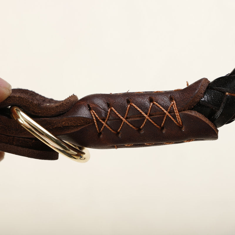 Genuine Full Grain Leather Dog Collar 8‑Strand Braided Heavy Duty Dog Collar for Medium Large Dogs Pet Collar for Daily Walking