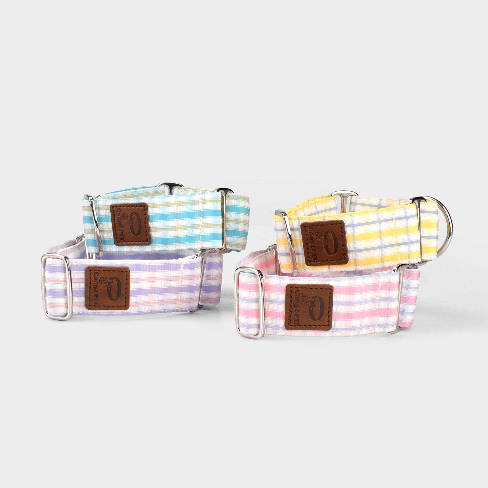 4cm wide Gingham Plaid Martingale Dog Collar No Pull Anti-Escape Training Collar for Whippet Italian Greyhound Sighthounds