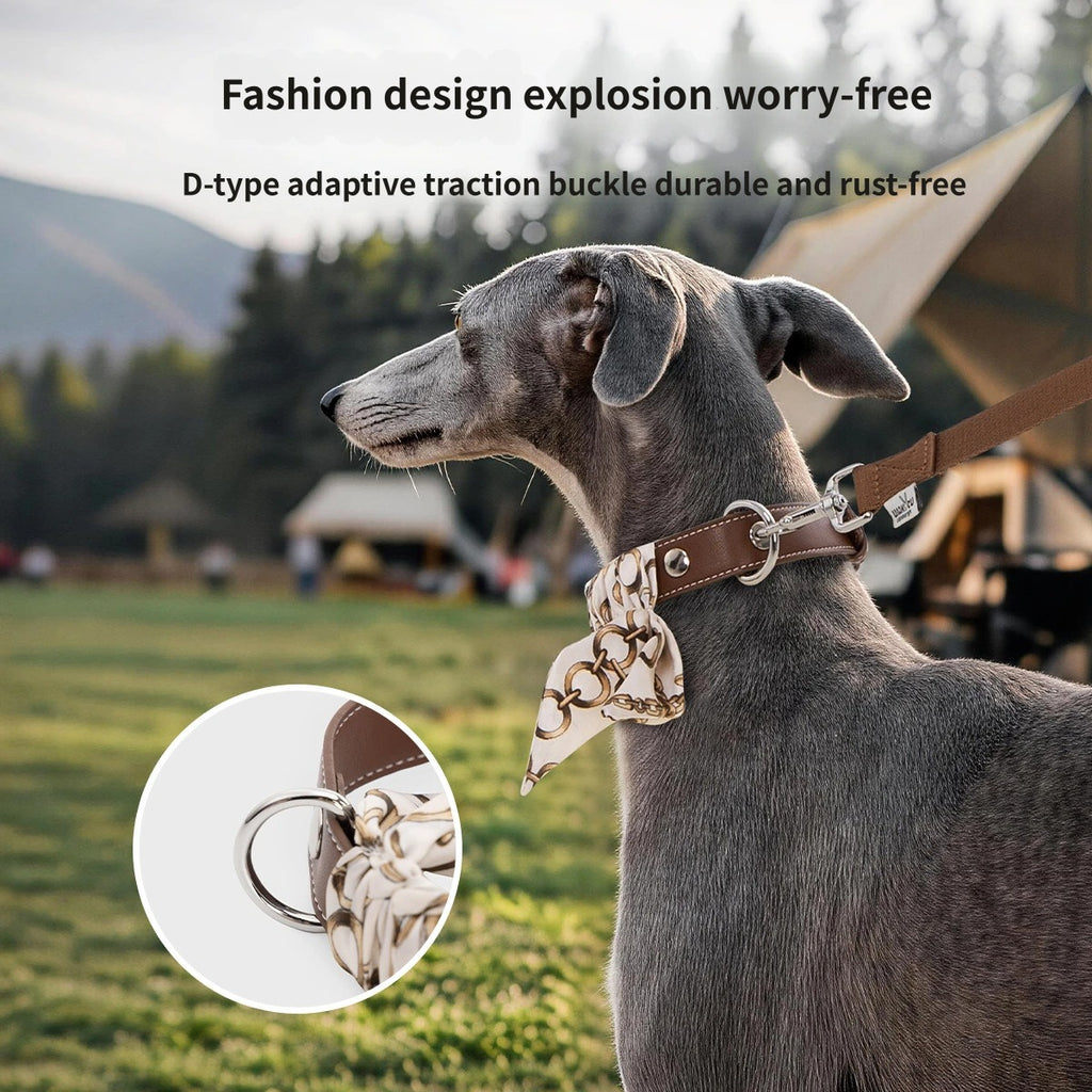 Leather dog Collar with Decorative Scarf Adjustable Daily dog Walking Scarf Collar Collar cat heavy duty no pull Stylish collar