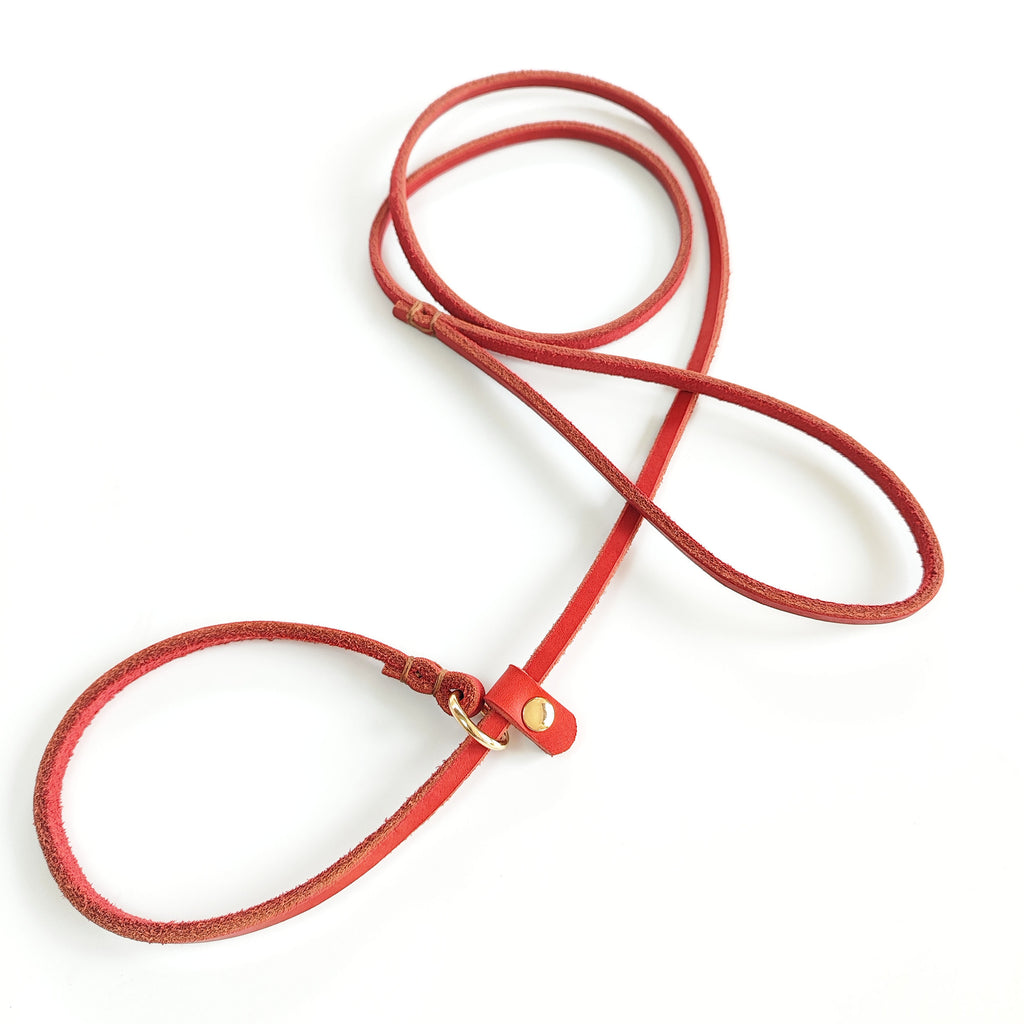 Genuine Leather Slip Lead Dog Leash Handmade Cowhide Training Dog Lead Adjustable Anti‑Pull Puppy Walking Control Leash for Small Medium Dogs