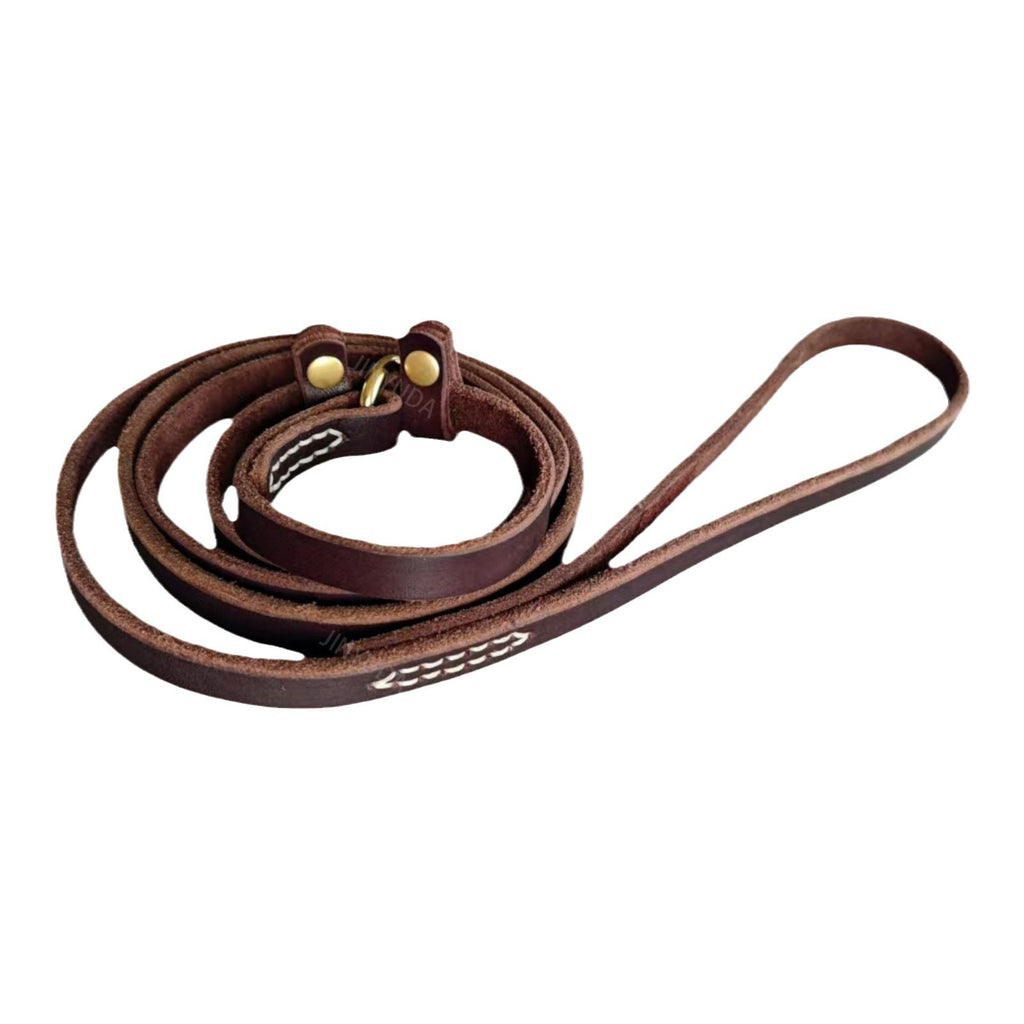 Genuine Leather Slip Lead Dog Training P Leash Anti Pull Close Control Walking Dog Lead Durable Real Leather Slip Collar Combined Dog Leash for Small Medium Large Dogs