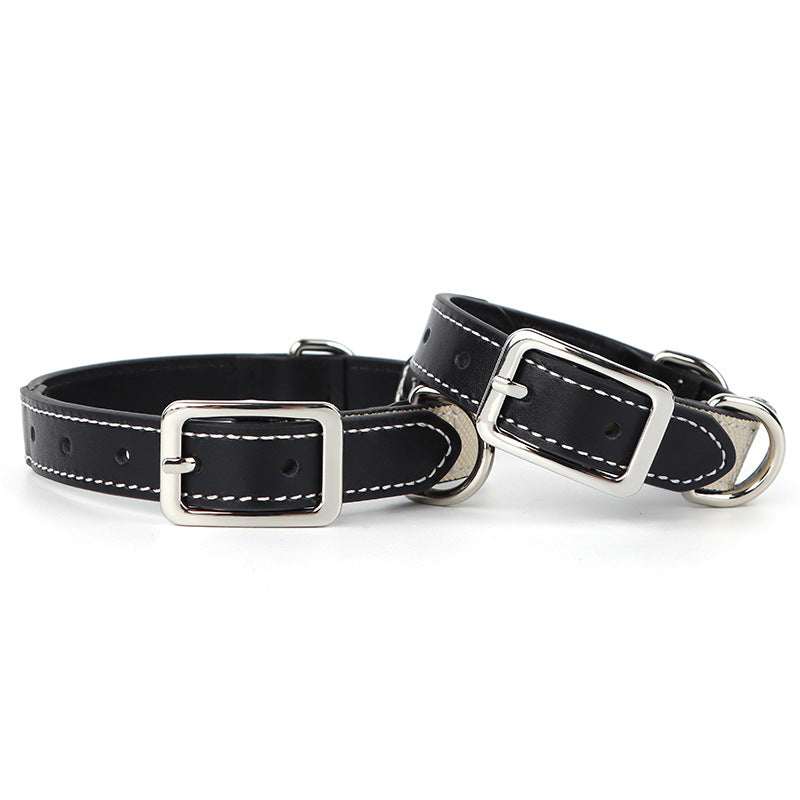 Genuine Cowhide Leather Dog Collar adjustable Two-Tone Leather Pet Collar for Small Medium Dogs adjustable dog walking collar