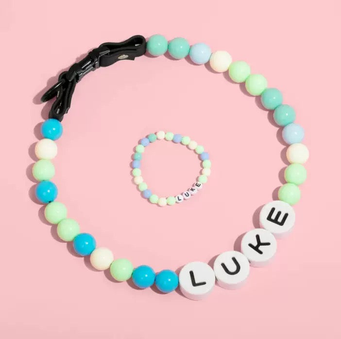pet beaded name collar with friendship bracelet