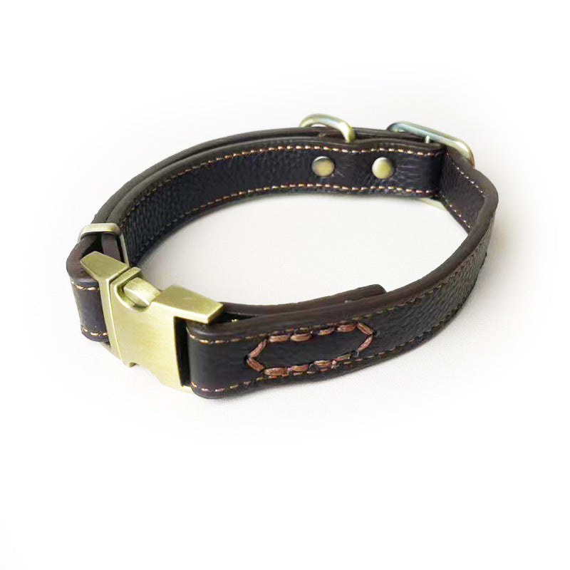 Full Grain Genuine Leather Dog Collar Smooth Glossy Cowhide Pet Collar with Quick Release Metal Buckle Adjustable dog collar