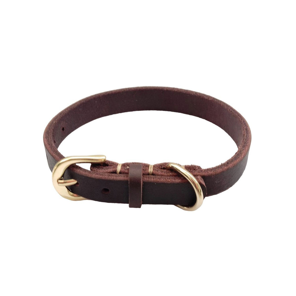 Genuine Full Grain Leather Dog Collar Adjustable Heavy Duty Leather Pet Collar with Metal D Ring Buckle for Small Medium Dogs