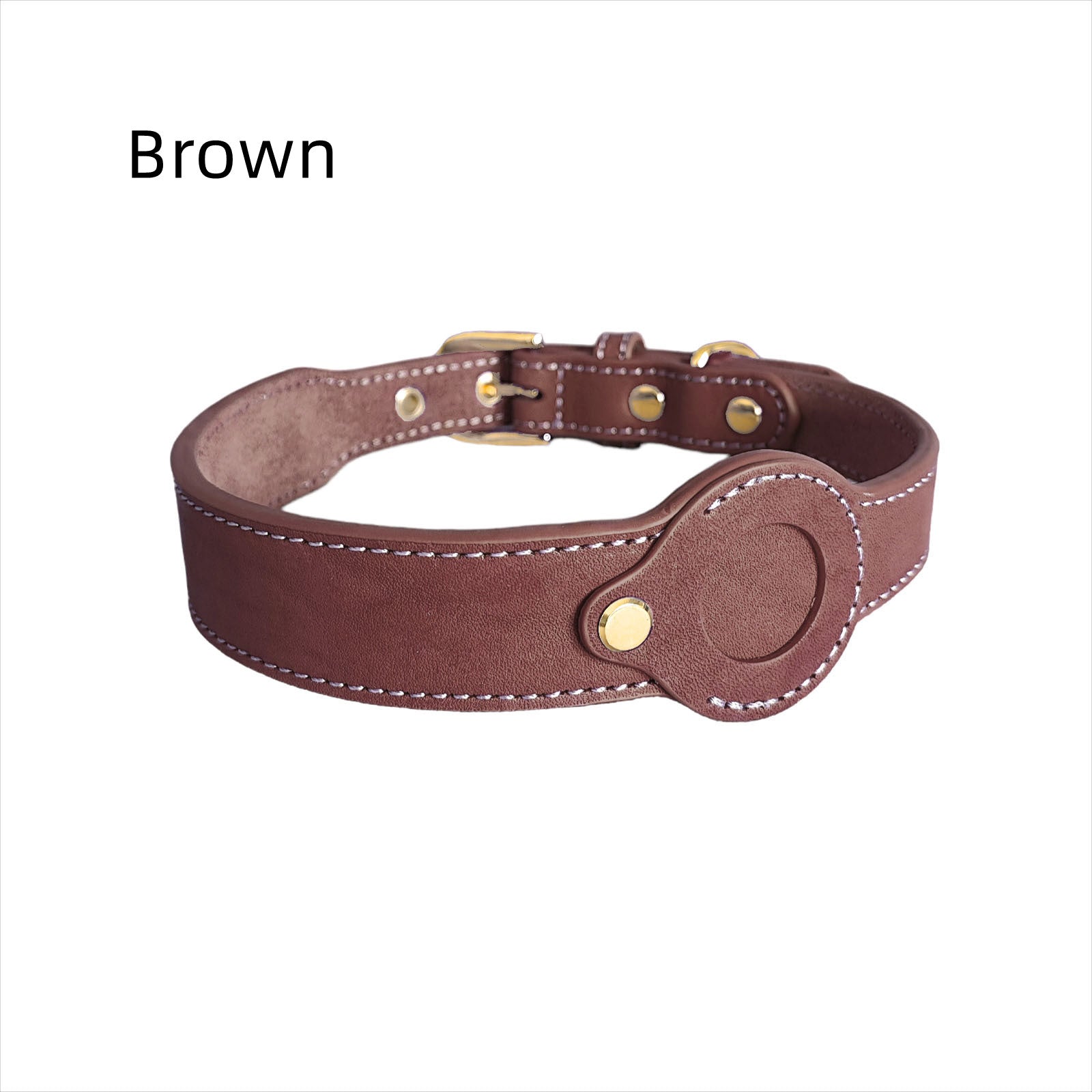 Genuine Cowhide Leather AirTag Dog Collar Adjustable Leather Pet Collar Built-in AirTag Holder Case Compatible with Apple AirTag Multiple Colors Anti-Lost Dog Collar for Small Medium Large Dogs