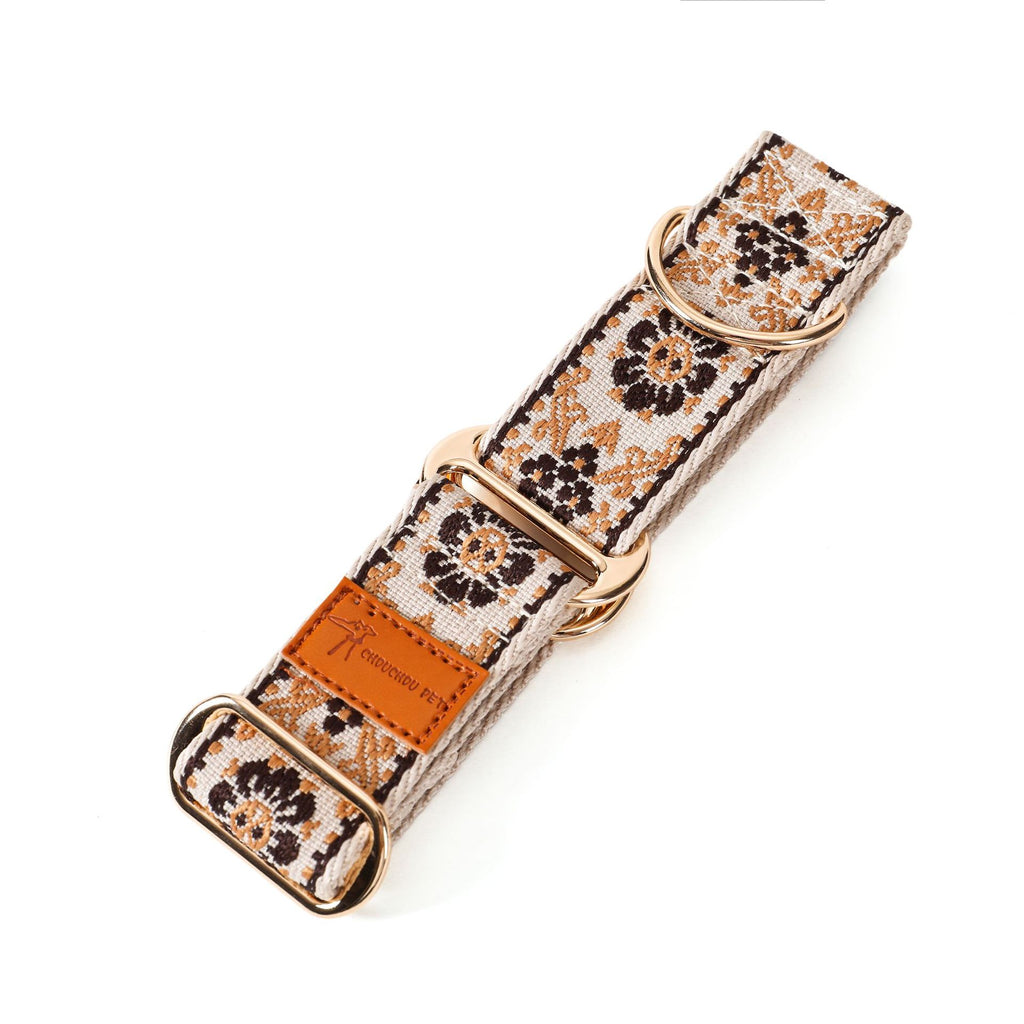5cm wide Ethnic Floral Woven Martingale Dog Collar Adjustable Anti-Pull soft Training Collar for Greyhound Whippet