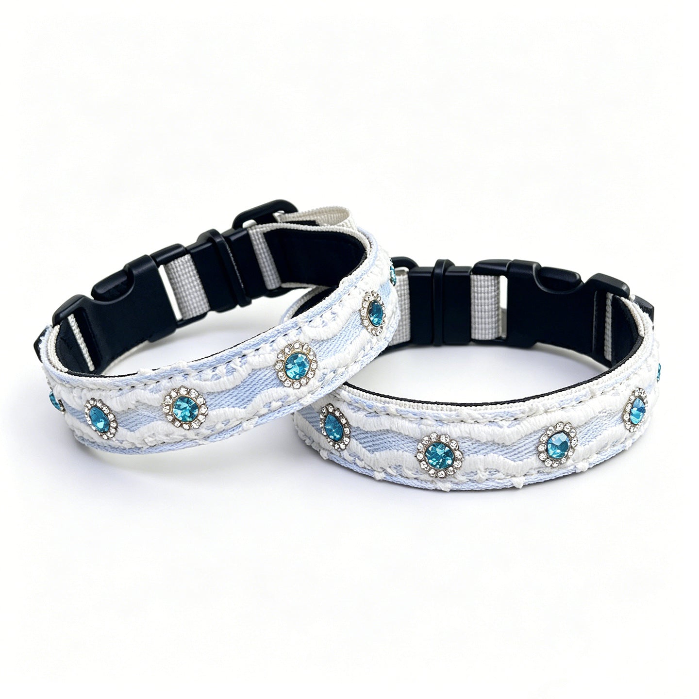 Soft Lace Embroidered Pet Collar with Rhinestone adjustable soft Dog Collar Heavy‑Duty Dog walking Collar