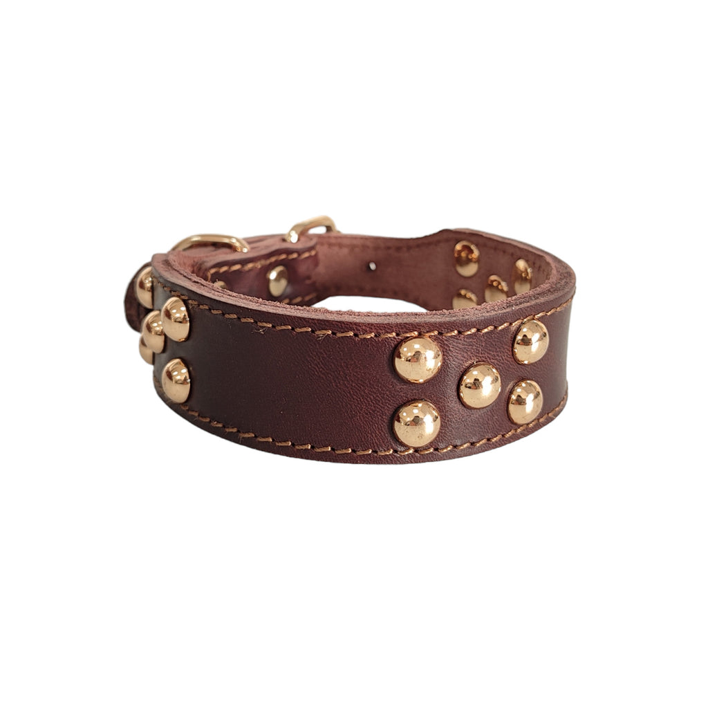 Luxury Full Grain Genuine Leather Dog Collar with Dome Mushroom Rivets Adjustable wide Leather Collar for Sight hound Greyhound