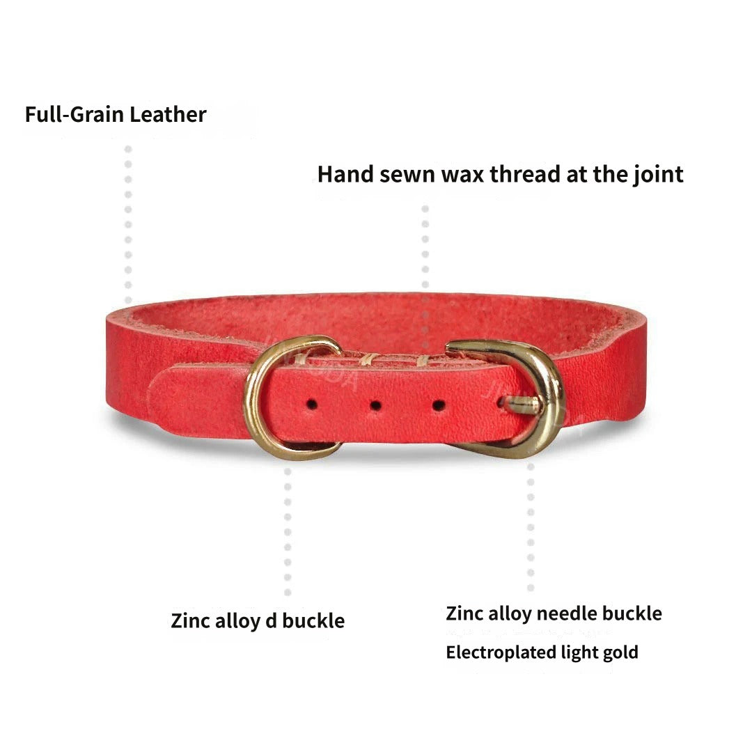 Genuine Top-Grain Cowhide Leather Dog Collar Adjustable Heavy Duty Durable Leather Collar Shock Resistant Anti-Pull for Small Medium Large Dogs Multiple Vibrant Colors Available