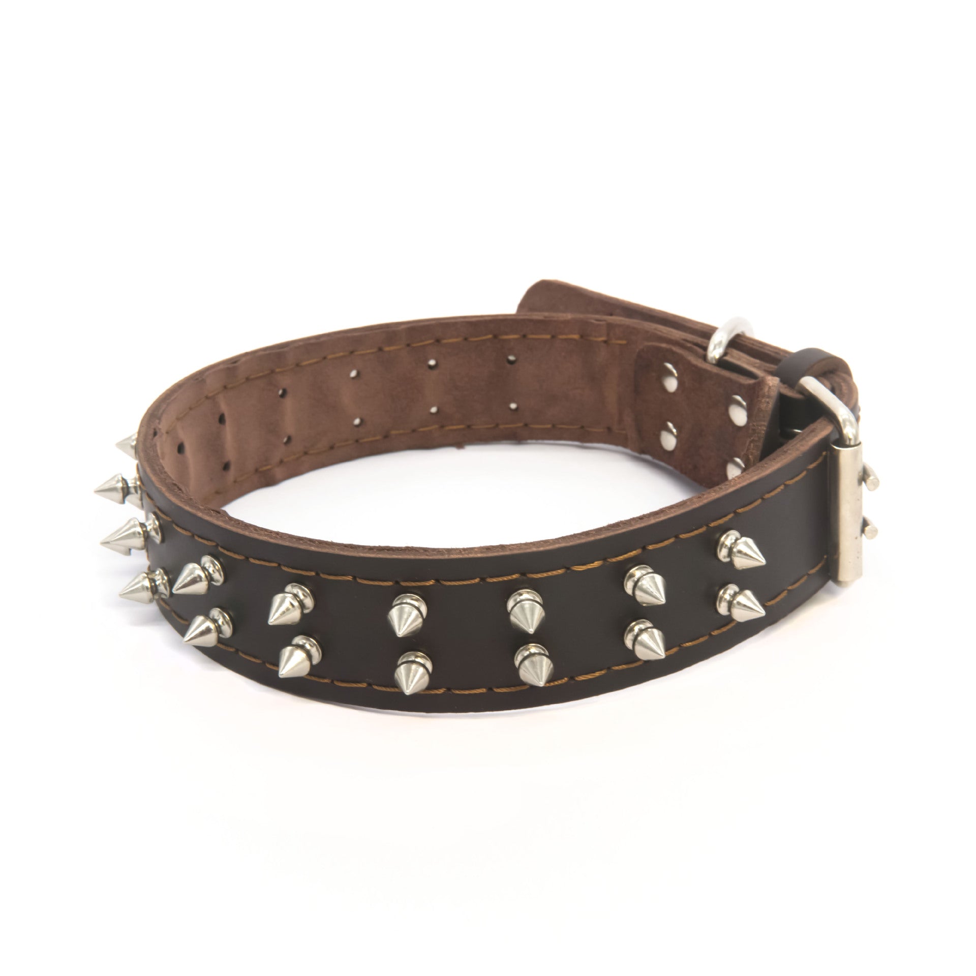 Genuine Leather Spiked Dog Collar Anti-Bite Heavy Duty Wide Dog Collar with Metal Spikes Adjustable Sturdy Leather Collar