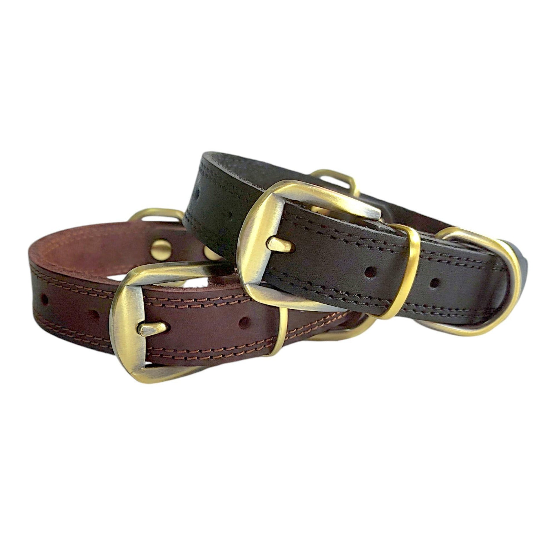 Genuine Leather Dog Collar with Solid Brass Buckle Classic Vintage Pet Collar Heavy Duty Anti-Pull Leather Collar for Small Medium Large Dogs