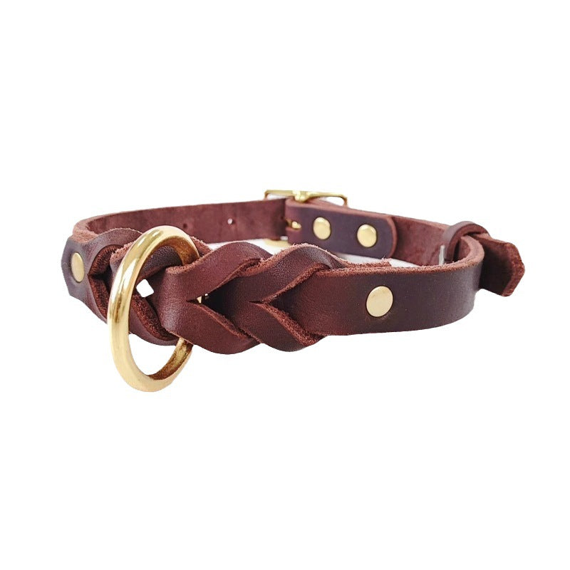 Braided Genuine Leather Dog Collar Heavy Duty Anti Pull dog Walking Collar adjustable Pet Collar for Daily Dog Walking Training