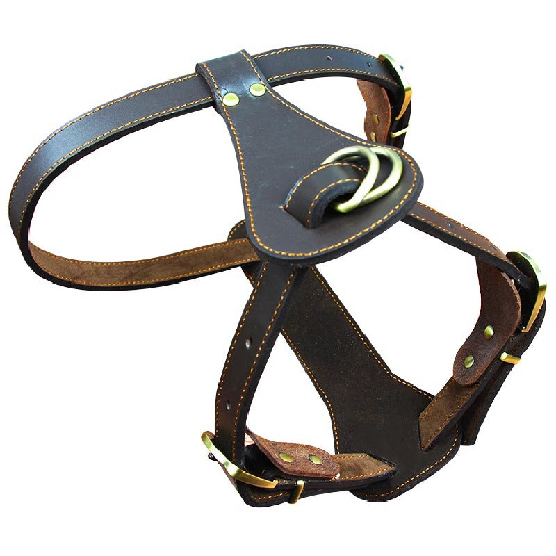 Genuine Leather Dog Harness Adjustable Heavy Duty No Pull Pet Walking Harness Leather Vest Harness for Medium Large Dogs