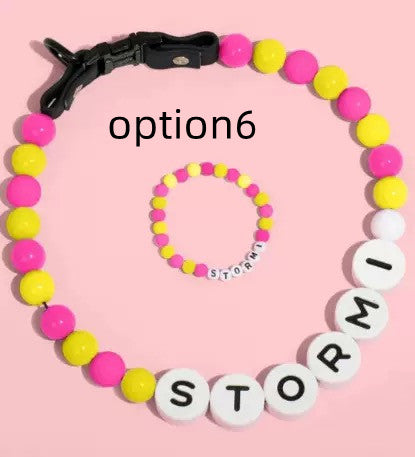 pet Beaded Name collar with friendship bracelet set Custom dog Collar with Beads DIY Name Dog Necklace dog Pearl Beaded Collar