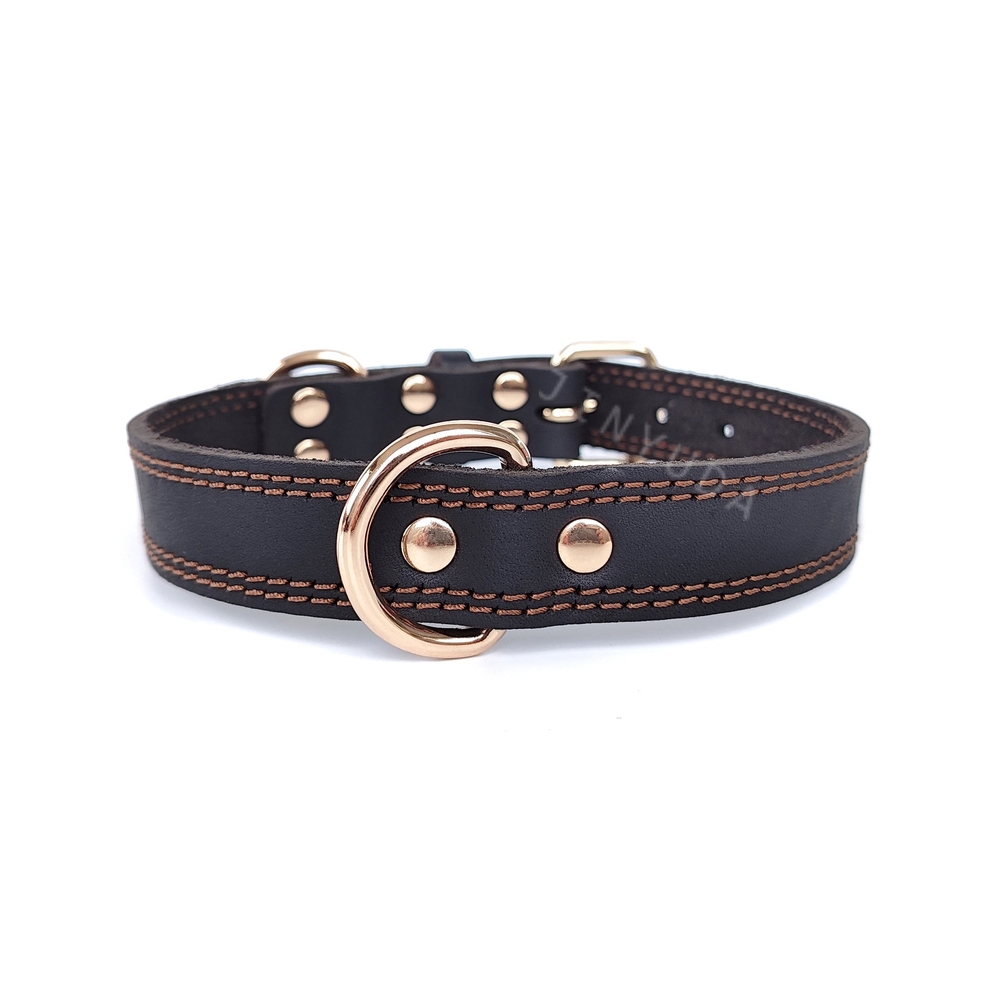 Genuine Leather Dog Collar Double Stitched Adjustable Heavy Duty Pet Collar with Metal D Ring no-pull for Small Medium Large Dogs
