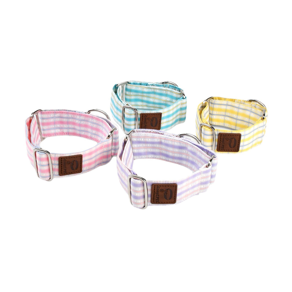 4cm wide Gingham Plaid Martingale Dog Collar No Pull Anti-Escape Training Collar for Whippet Italian Greyhound Sighthounds