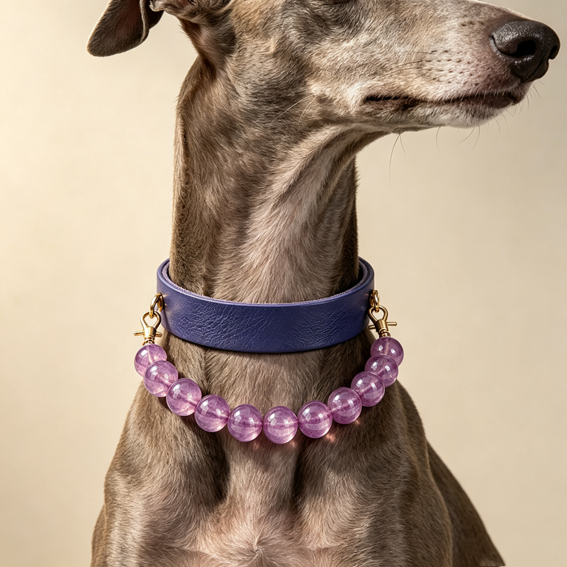 Stealth Stone Healing Crystal Beaded Dog Collar Genuine leather Natural gem Beaded Pet cat Necklace Pet Gift for Daily Wear
