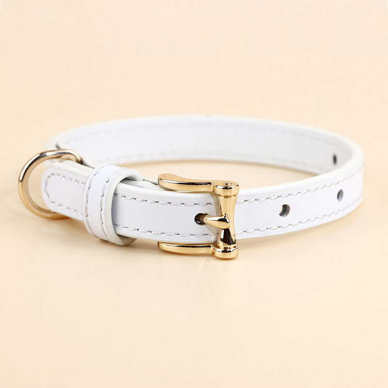 Soft Genuine Leather Dog Collar for Small Dogs handmade Adjustable dog collar with Gold Metal Buckle no-pull Pet Walking Collar