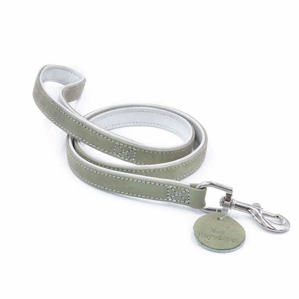 Frosted Genuine Leather Dog Collar and Leash Two-Tone Contrast Design Dog Leash with Dual Hooks dog walking collar and leash