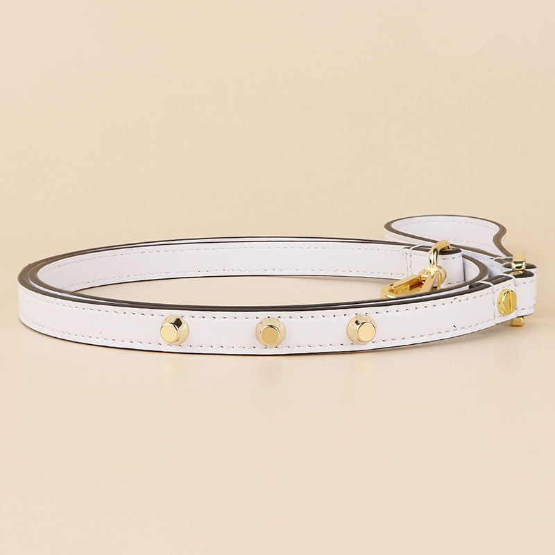 Genuine Leather Dog Leash Thin Stylish Pet Walking Leash with Gold Round Studs Adjustable Soft Leather Puppy Lead