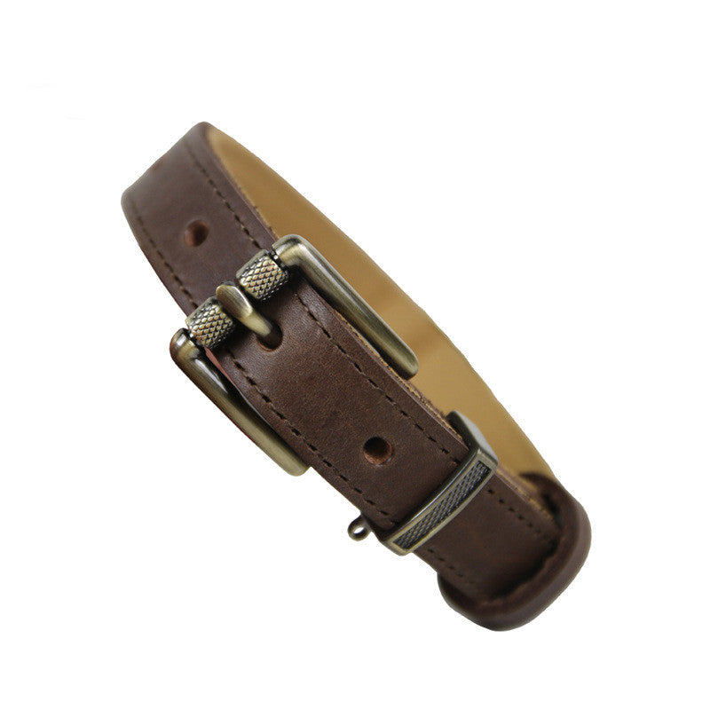 Premium Genuine Leather Dog Collar Italian Full-Grain Cowhide Collar with Vintage Metal Hardware Heavy Duty Anti-Pull Dog collar