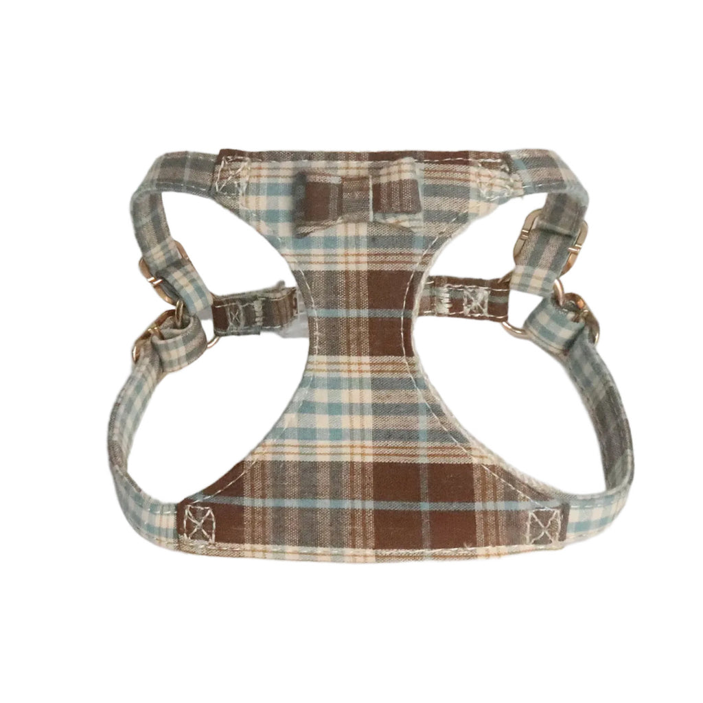 plaid pet harness and leash set with bow detail