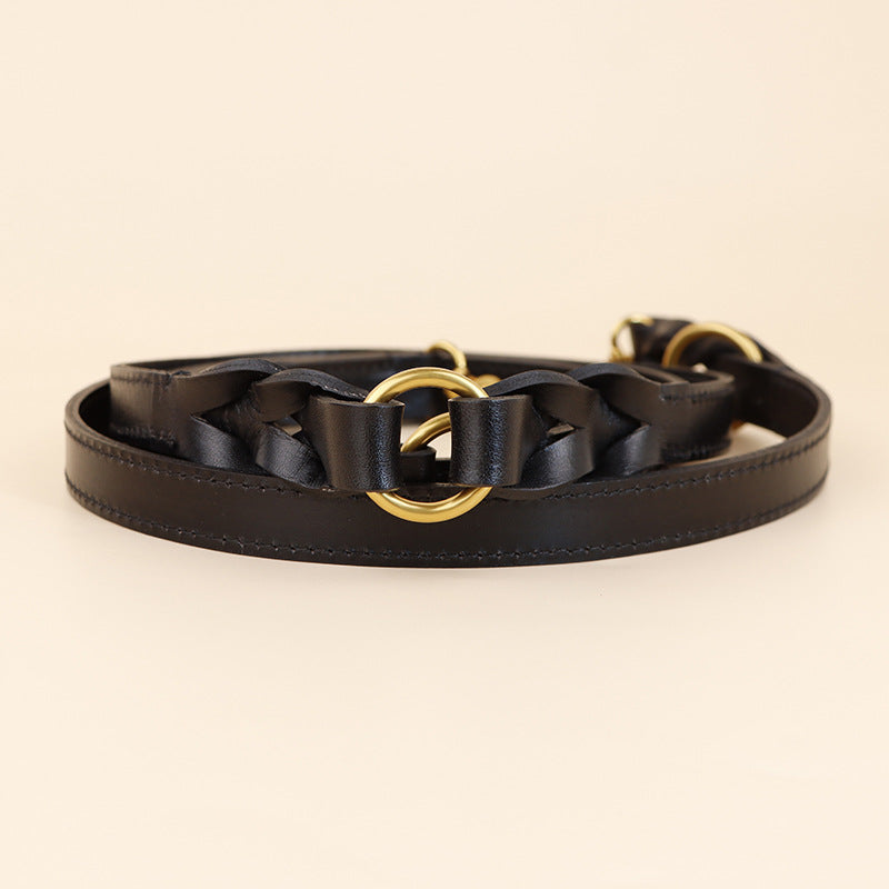 Genuine Leather Braided Dog Leash Multi-Functional Crossbody Dog Walking Lead Heavy Duty Durable Anti-Pull dog Training leash