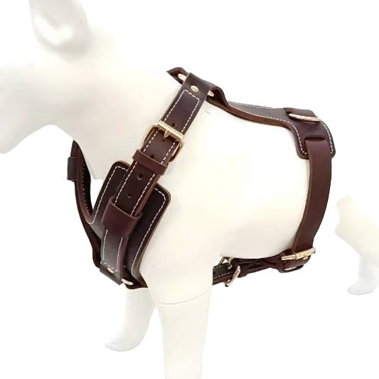 Luxury Genuine Leather Dog Harness Handcrafted Soft Full Grain Leather Pet Vest Harness Adjustable no-pull dog walking harness