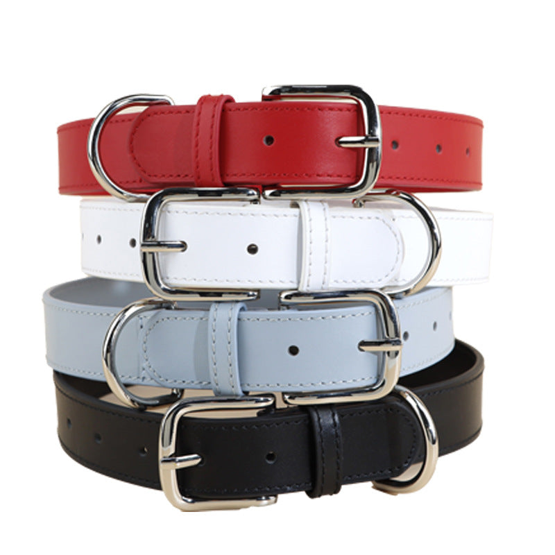 3cm wide Genuine Leather Dog Collar Adjustable Walking Collar for small to Medium Dogs no-pull heavy duty pet collar