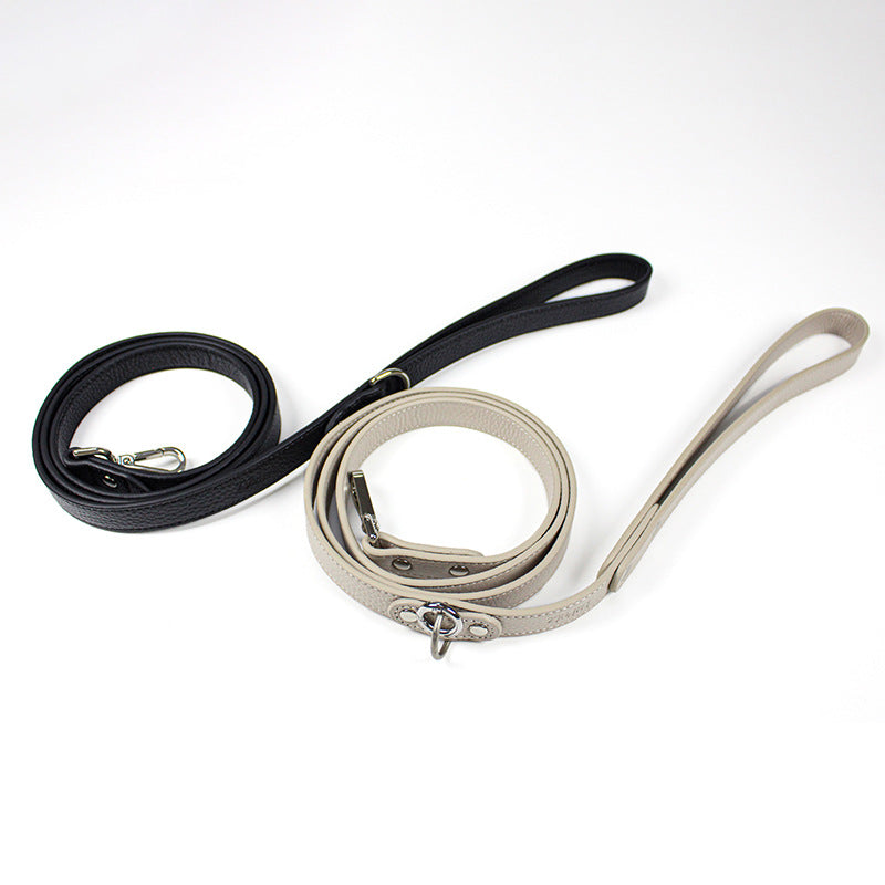 Genuine Leather Dog Collar and Leash Set Soft Real Leather Dog Collar Leash pet heavy duty Walking Leash and collar