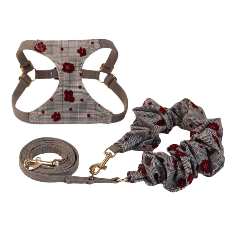 Cotton lace Dog Harness and Leash Set Plaid Lightweight pet vest harness Soft walking harness for small medium dogs