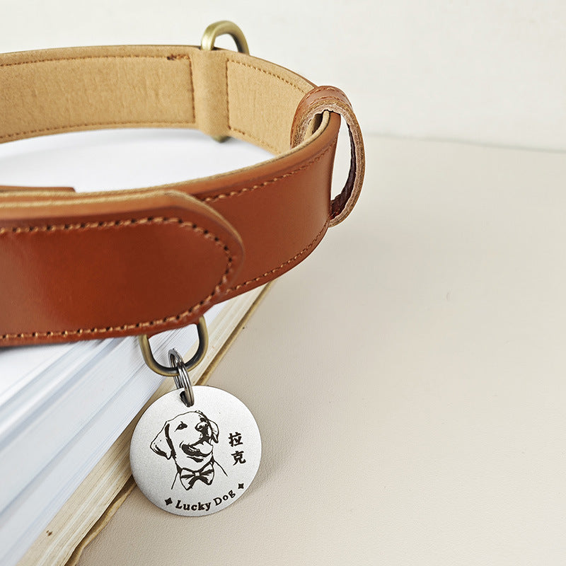 Genuine Full Grain Leather Dog Collar heavy duty Dog Collar for Small Medium Large Dogs adjustable no-pull dog walking collar