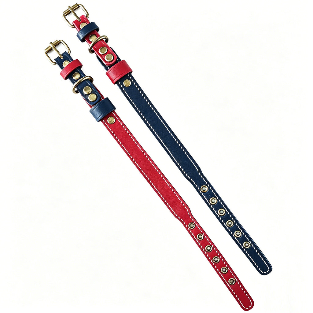 Double Layer Genuine Leather Dog Collar Adjustable Anti-Pull Dog Collar Heavy Duty Leather Pet Collar for Medium Large Dogs